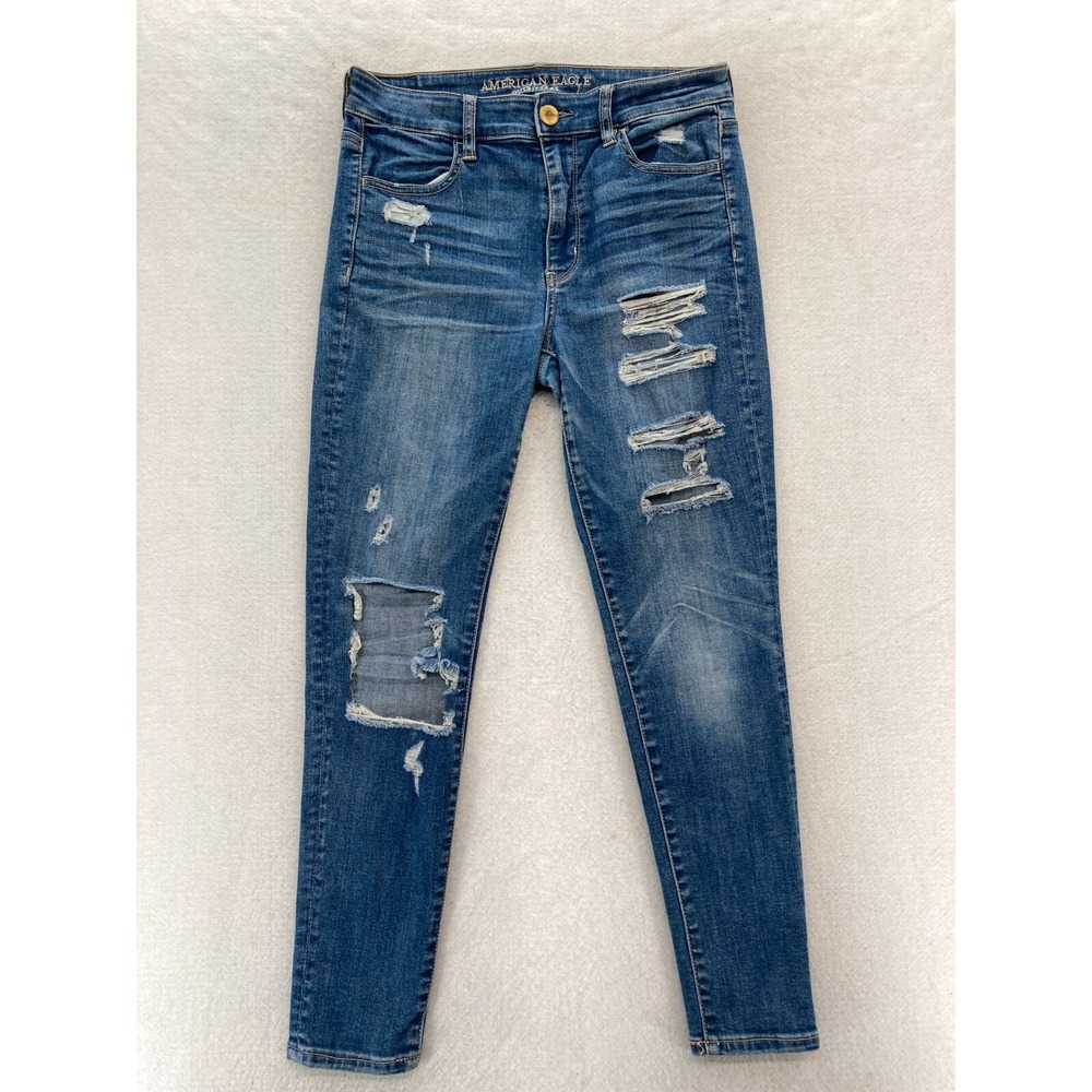 American Eagle Jegging Women's 8 Short High Rise Blue Stretch Denim Distressed